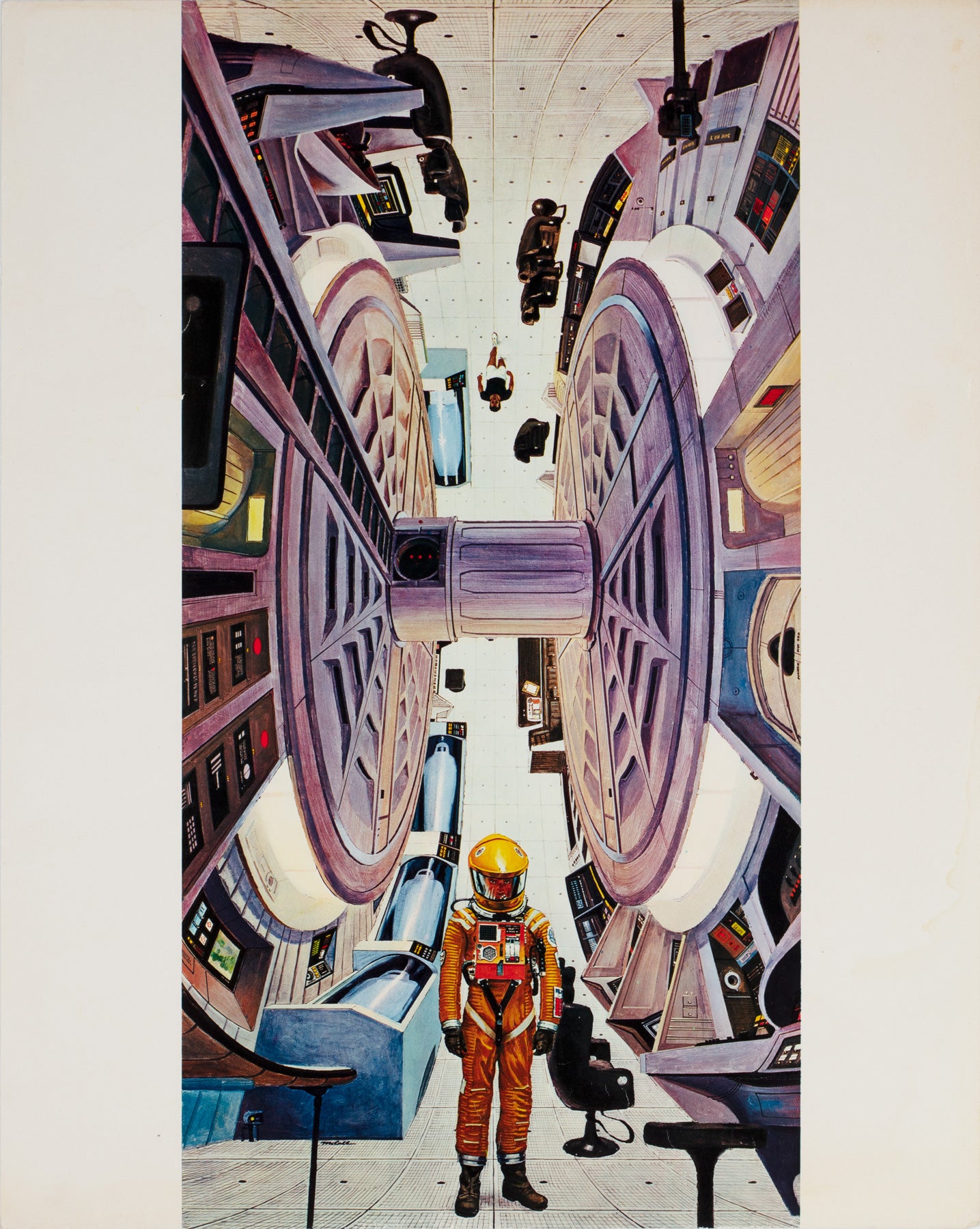 2001 A Space Odyssey Space Station Interior Italian Oversized Illustrated Film Movie Still, Bob McCall