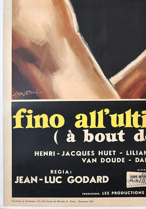 A Bout De Souffle 1960 Italian 2 Foglio Film Movie Poster, Sandro Symeoni - detail