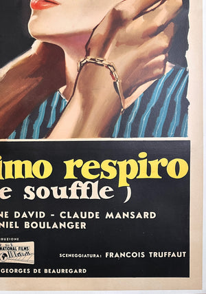 A Bout De Souffle 1960 Italian 2 Foglio Film Movie Poster, Sandro Symeoni - detail