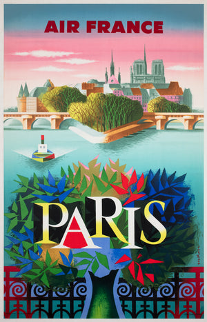 Air France Paris 1957 Travel Advertising Poster, Jacques Nathan-Garamond