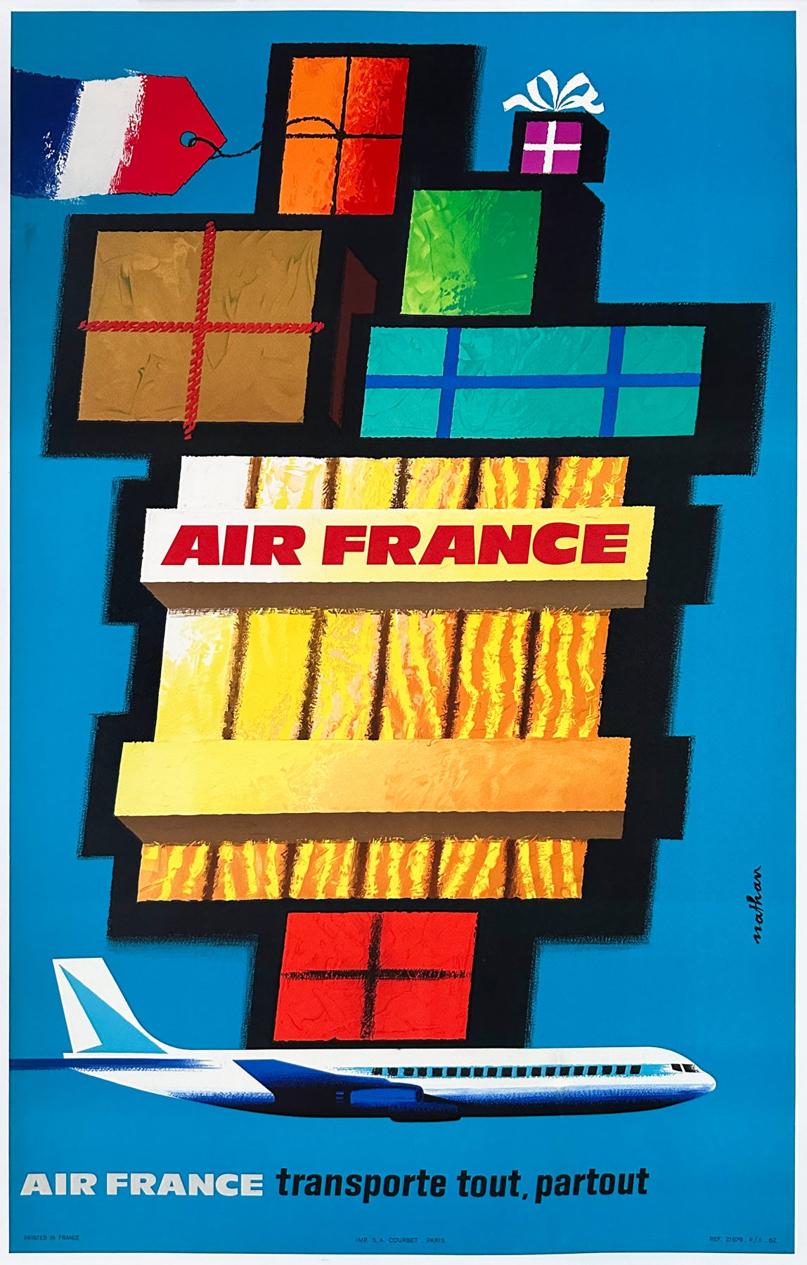 Air France 1962 Airline Advertising Poster, Nathan