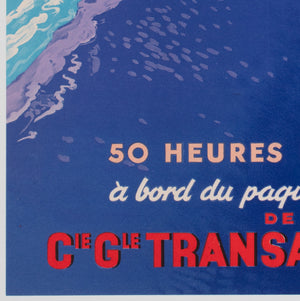 Bordeaux Casablanca 1951 Cie Gle Transatlantique Travel Advertising Poster, Edouard Collin - detail