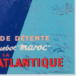 Bordeaux Casablanca 1951 Cie Gle Transatlantique Travel Advertising Poster, Edouard Collin - detail