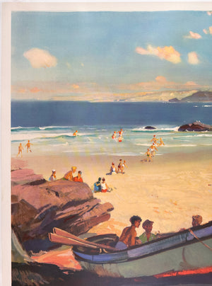 Cornwall 1960 British Railways Quad Royal Travel Advertising Poster, Leslie Wilcox - detail