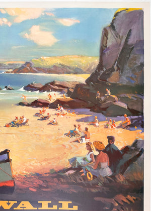 Cornwall 1960 British Railways Quad Royal Travel Advertising Poster, Leslie Wilcox - detail