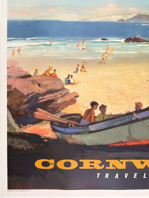 Cornwall 1960 British Railways Quad Royal Travel Advertising Poster, Leslie Wilcox - detail