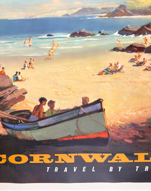 Cornwall 1960 British Railways Quad Royal Travel Advertising Poster, Leslie Wilcox - detail