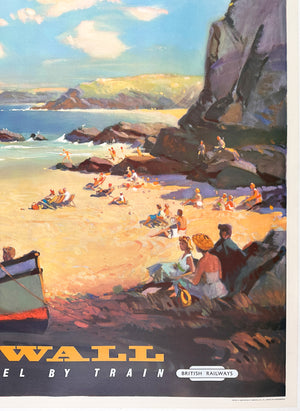 Cornwall 1960 British Railways Quad Royal Travel Advertising Poster, Leslie Wilcox - detail