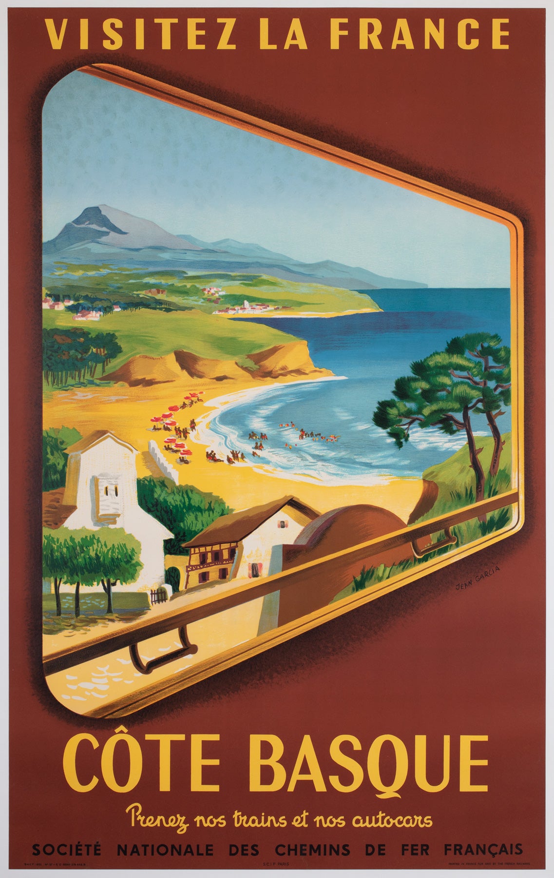 Cote Basque 1952 SNCF French Railway Travel Advertising Poster, Jean Garcia