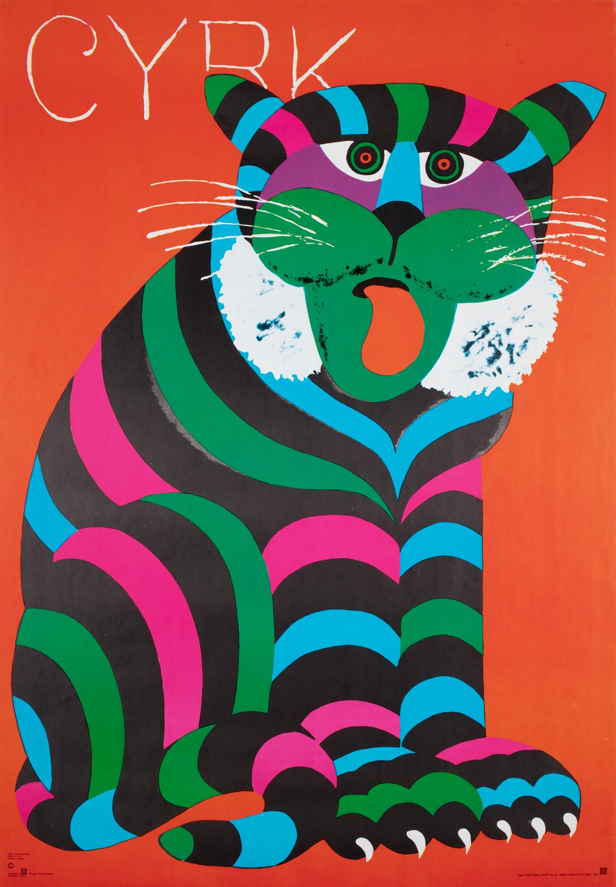 Cyrk Large Stripy Cat Tiger 1979 Polish Circus Poster, Hubert Hilscher ...