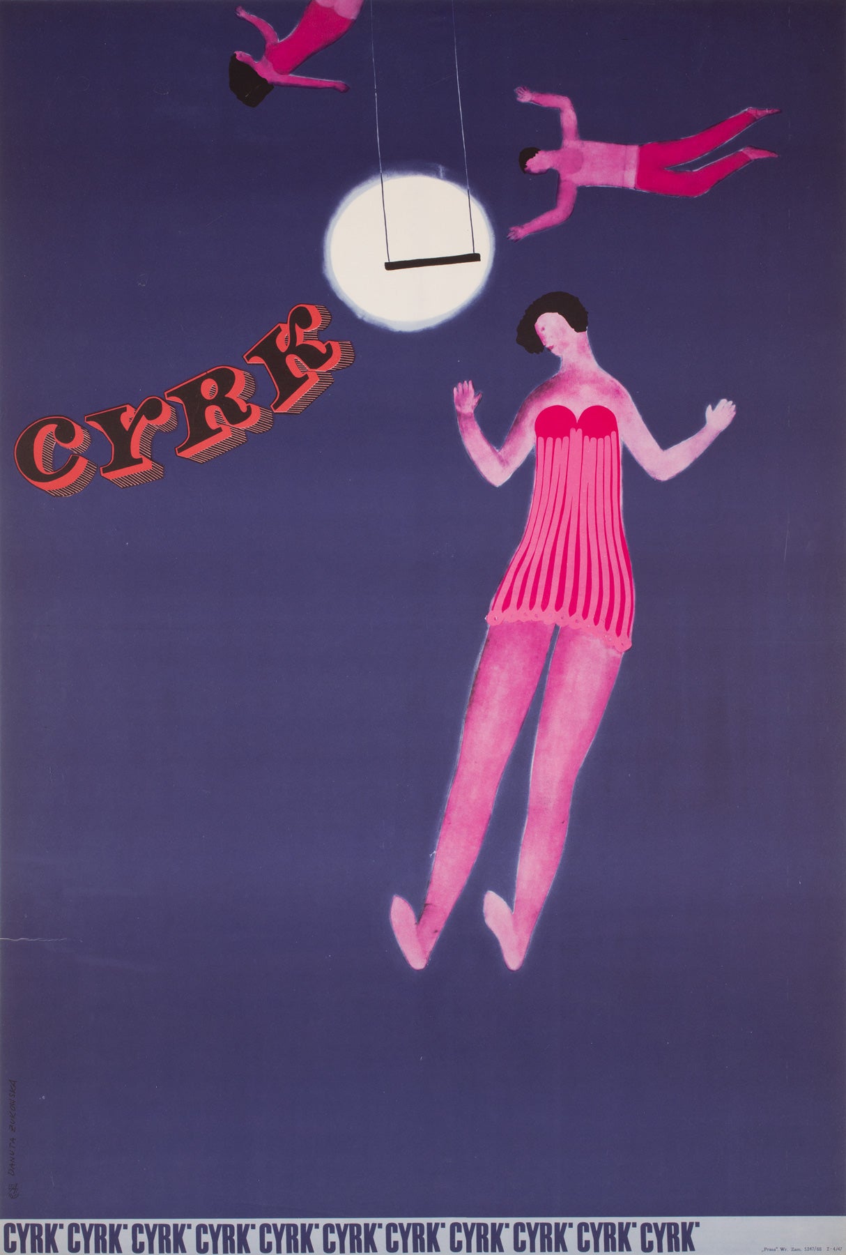 Cyrk Three Aerialists 1966 Polish Circus Poster, Danuta Zukowska