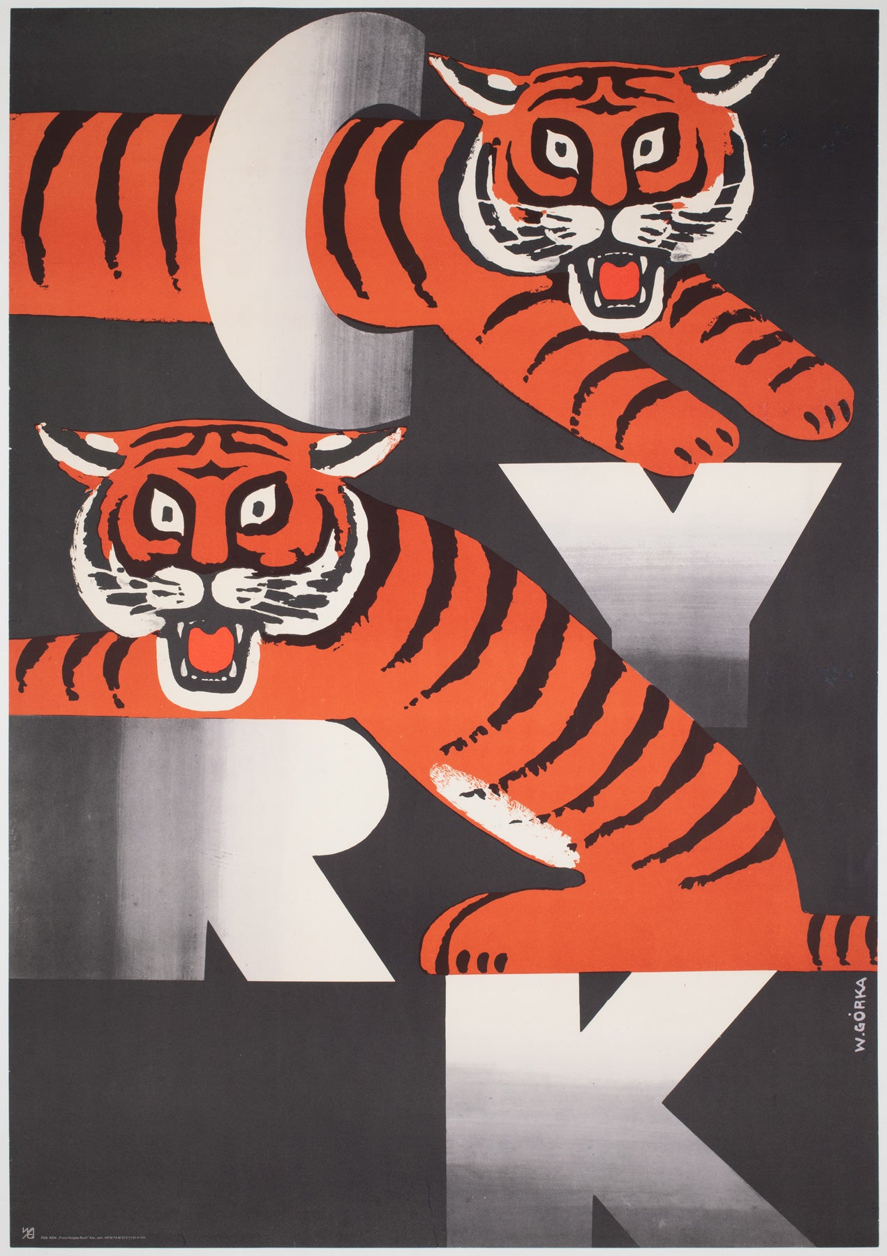 Cyrk Two Tigers 1973 Polish Circus Poster, Wiktor Gorka