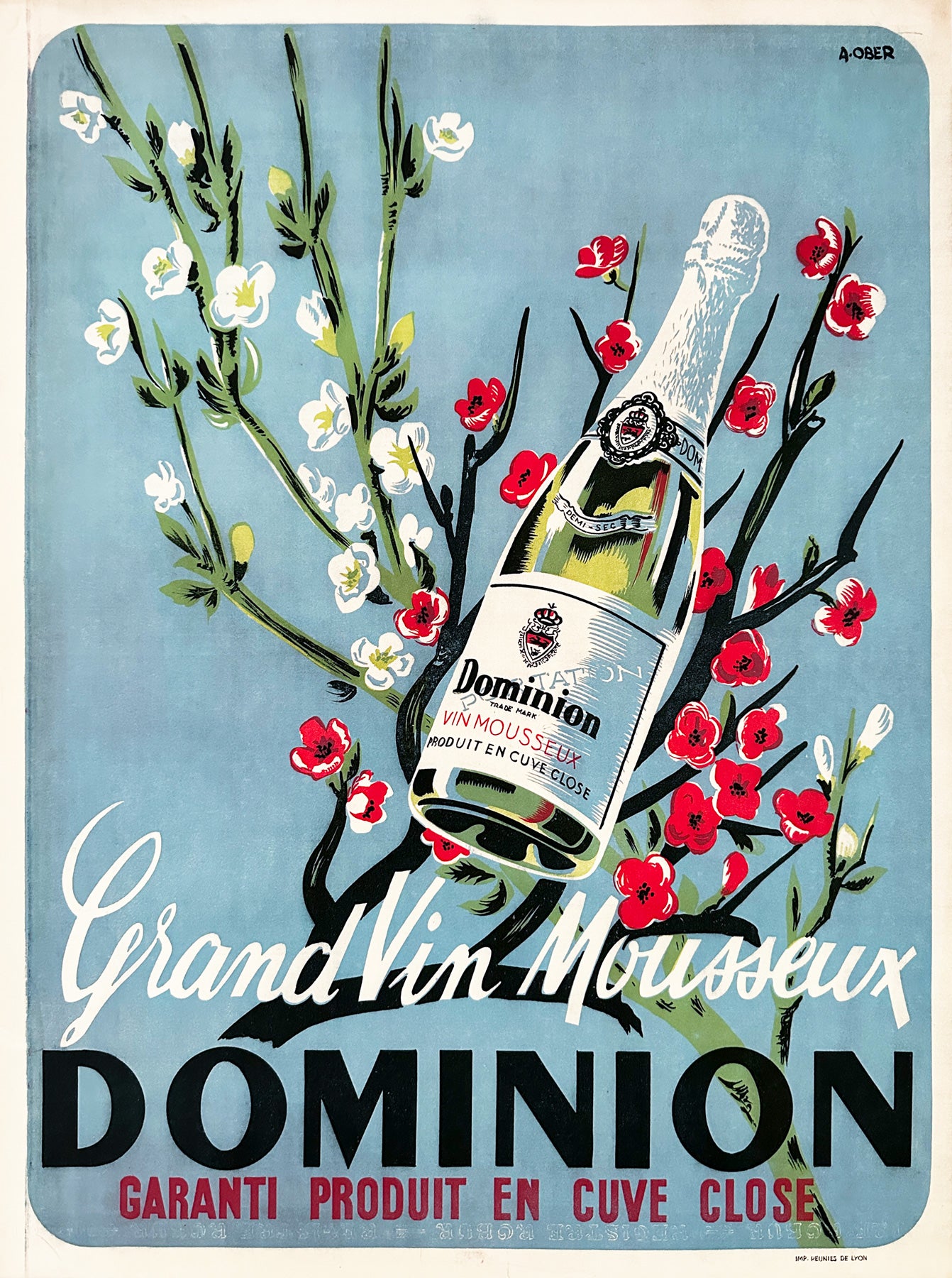 Grand Vin Mousseux Dominion 1950s French Alcohol Advertising Poster, Ober