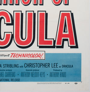 Horror of Dracula 1958 US 1 Sheet Blue Style Film Movie Poster, Joseph Smith Hammer Horror - detail