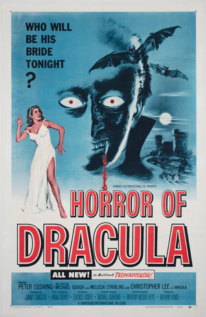 Horror of Dracula 1958 US 1 Sheet Blue Style Film Movie Poster, Joseph Smith Hammer Horror