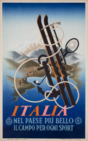 Italia 1935 Italian Sports Ski Travel Advertising Poster, Cassandre