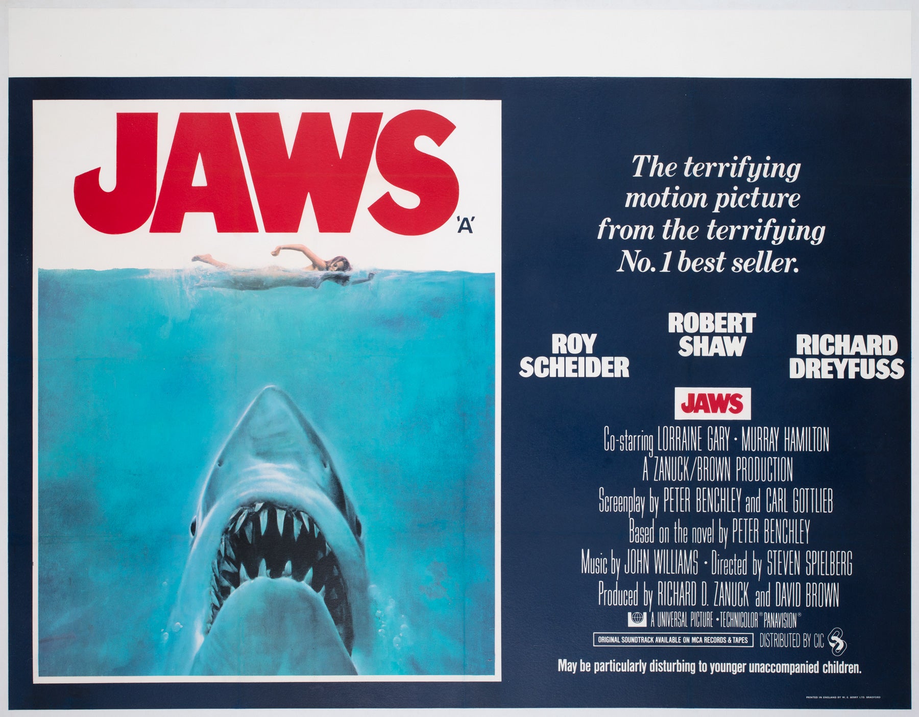 Jaws 1975 UK Quad Film Movie Poster, Roger Kastel