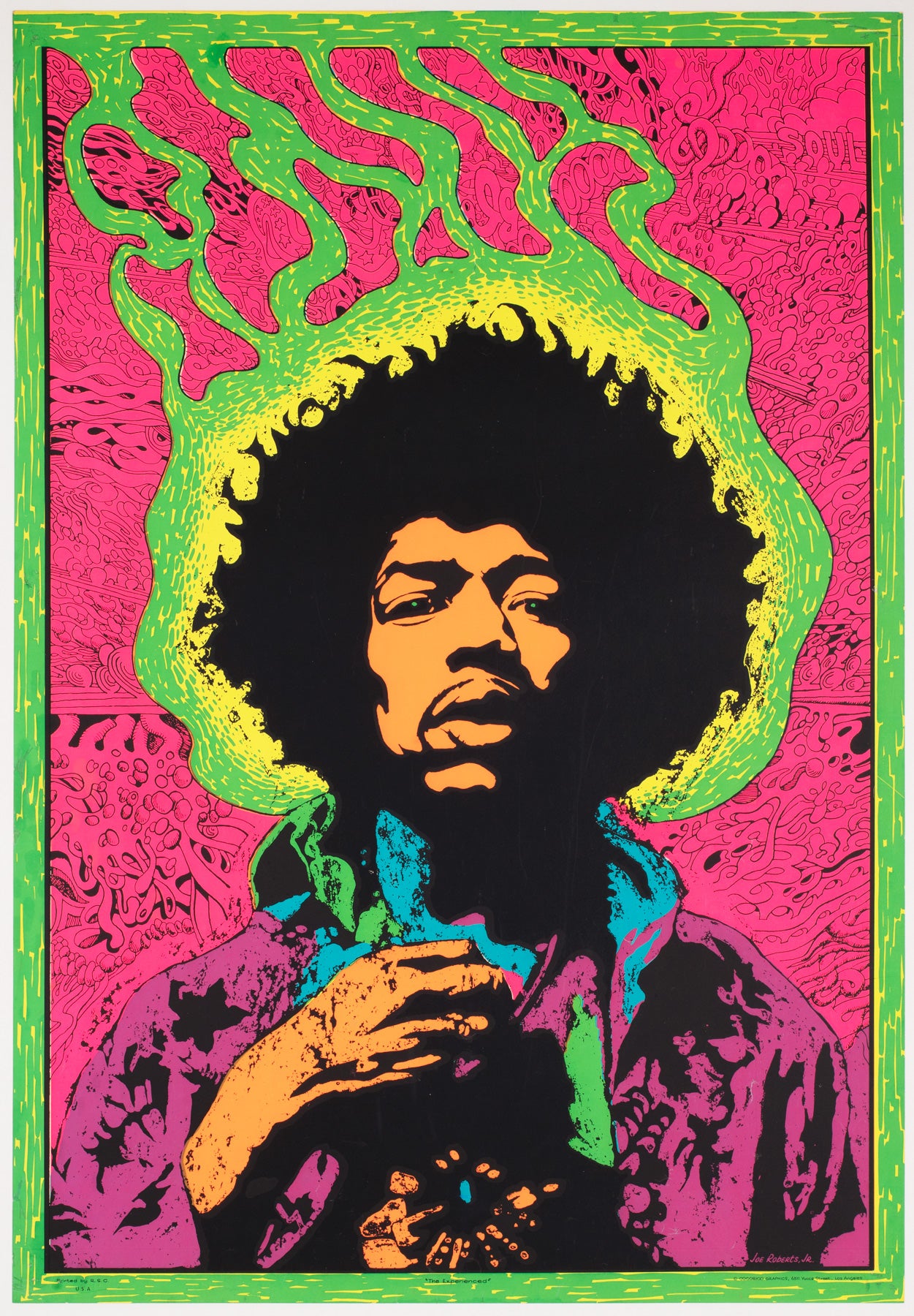 Jimi Hendrix 1960s Blacklight Poster, Joe Roberts Jr