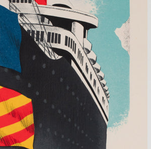 Liberte 1950 Cie Gle Transatlantique French Line Travel  Shipping Poster, Edouard Collin - details