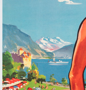 Montreux c1960s Travel Advertising Poster, Raymond Brenot - detail