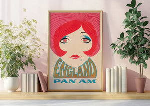 Pan Am England 1960 Airline Advertising Poster