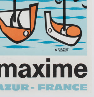 Sainte Maxime Cote d'Azur 1960s  French Travel Poster, Bernard Thonus - details