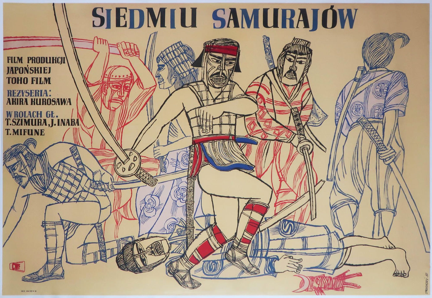 Seven Samurai 1960 Polish A1 Film Movie Poster, Marian Stachurski