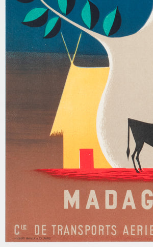 TAI Madagascar c1950s Africa Airline Travel Advertising Poster, Lesourt - detail