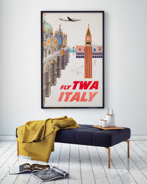 TWA Italy 1950s Travel Airline Poster, David Klein