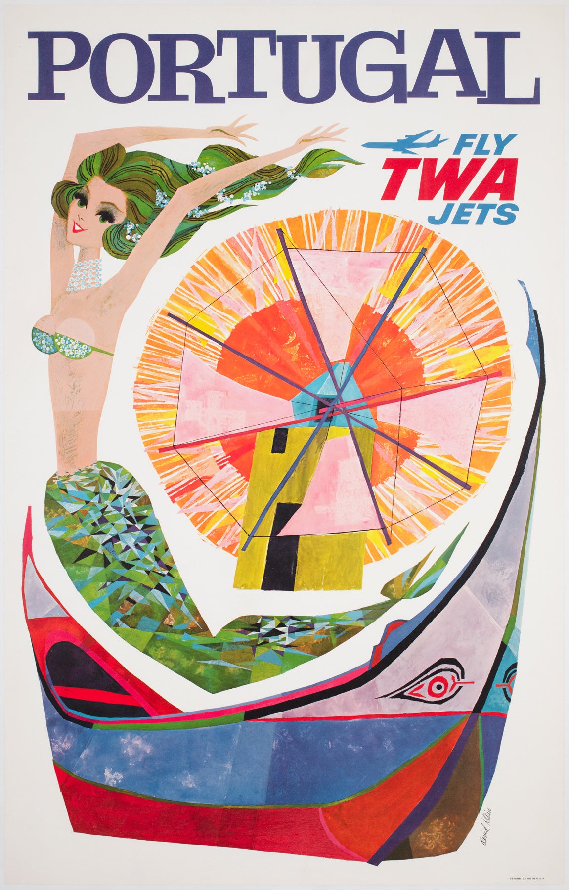 TWA Portugal c1960s Travel Advertising Poster, David Klein