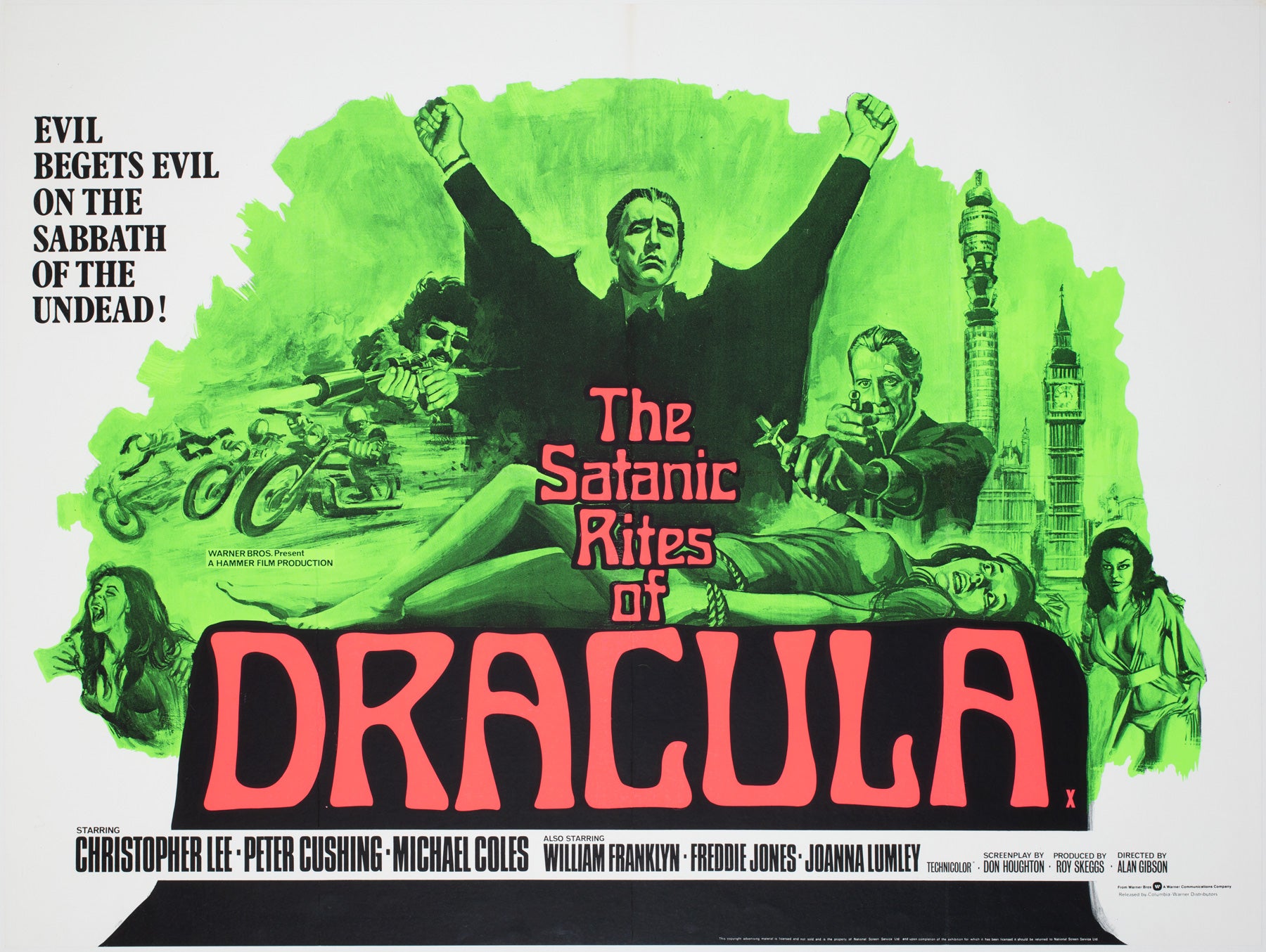 The Satanic Rites of Dracula 1973 UK Quad Film Movie Poster hammer Horror